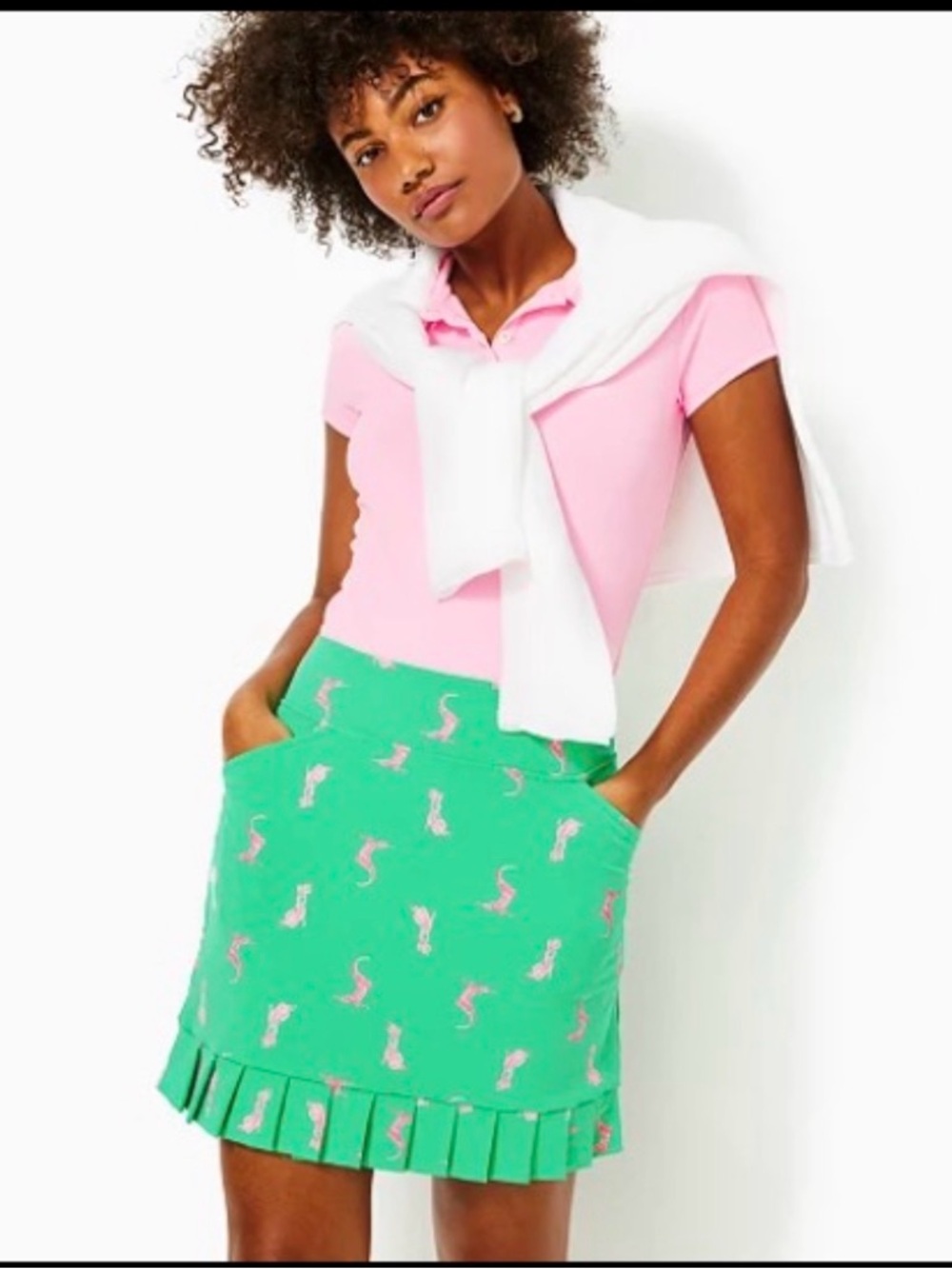 Lilly Pulitzer Green Mini Skirt with Pink Seahorse Print NWOT